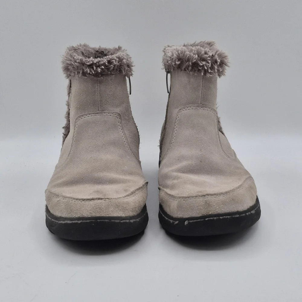 Khombu Snow Boots Womens Size 6 Beige Suede Faux Fur Ankle Zip Winter‎ Warm